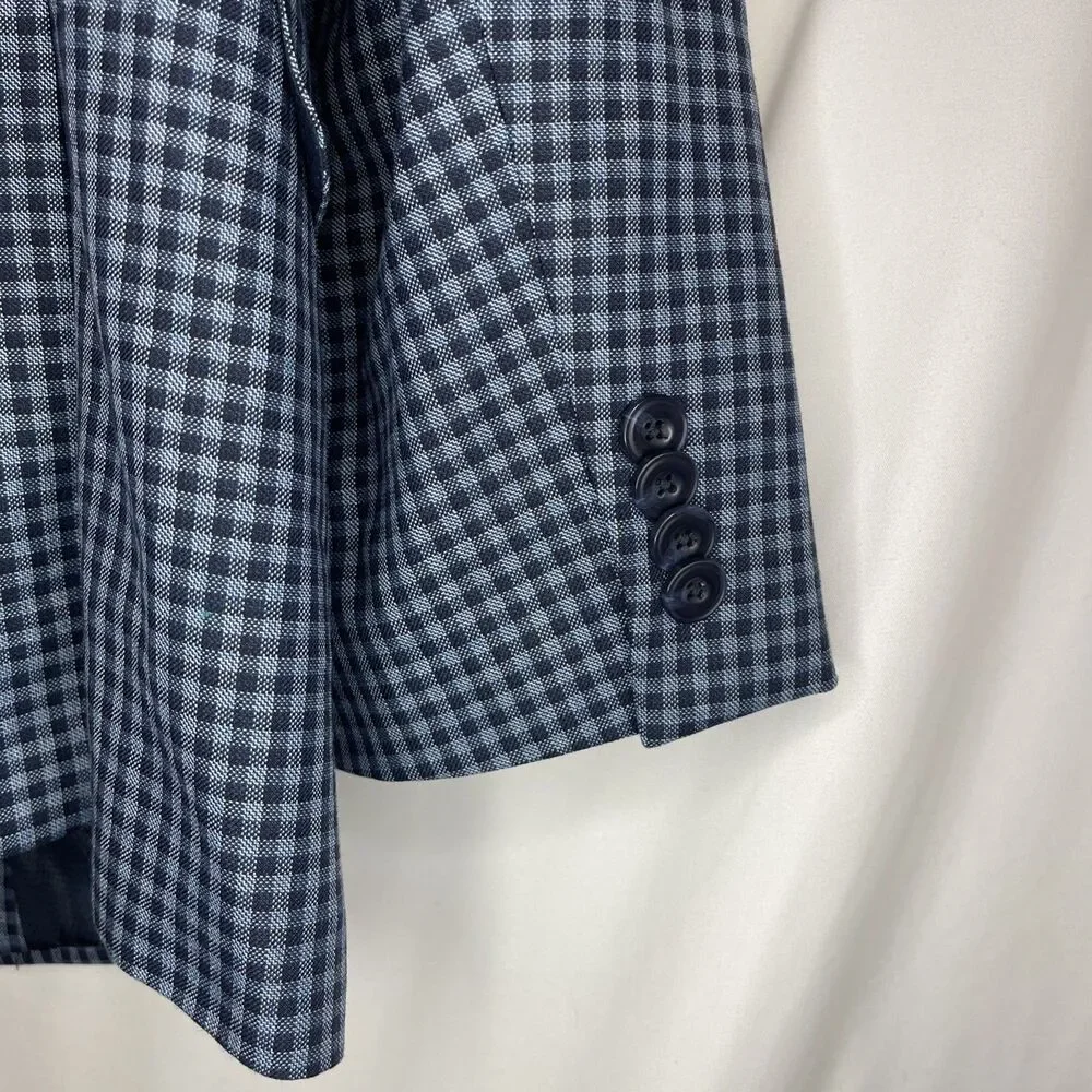Michael Kors Performance Blazer Navy Plaid Jacket Size 40S